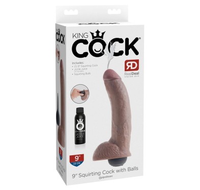 King Cock - Realistyczne Naturalne Dildo Z Wytryskiem 23 CM Ciemny Kolor Skóry